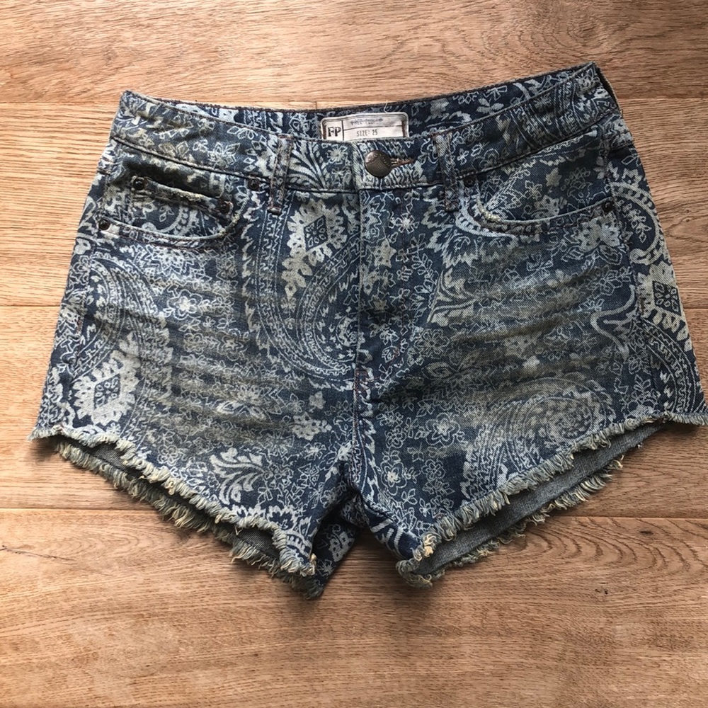 Free People Print Denim Shorts
